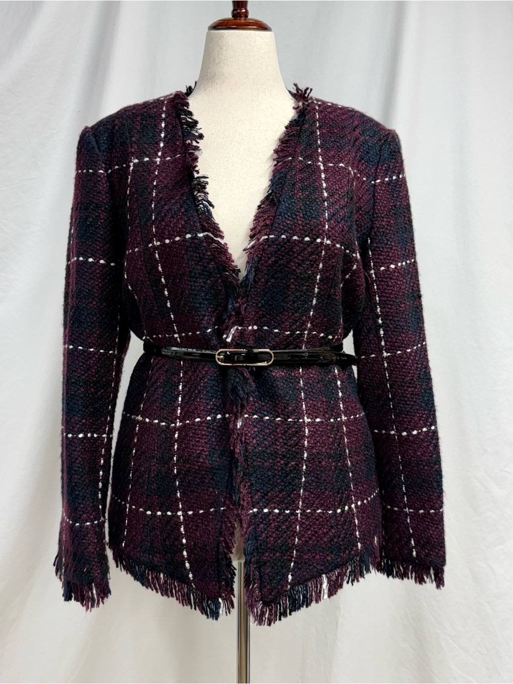 Calvin Klein tweed fringe blazer size 16